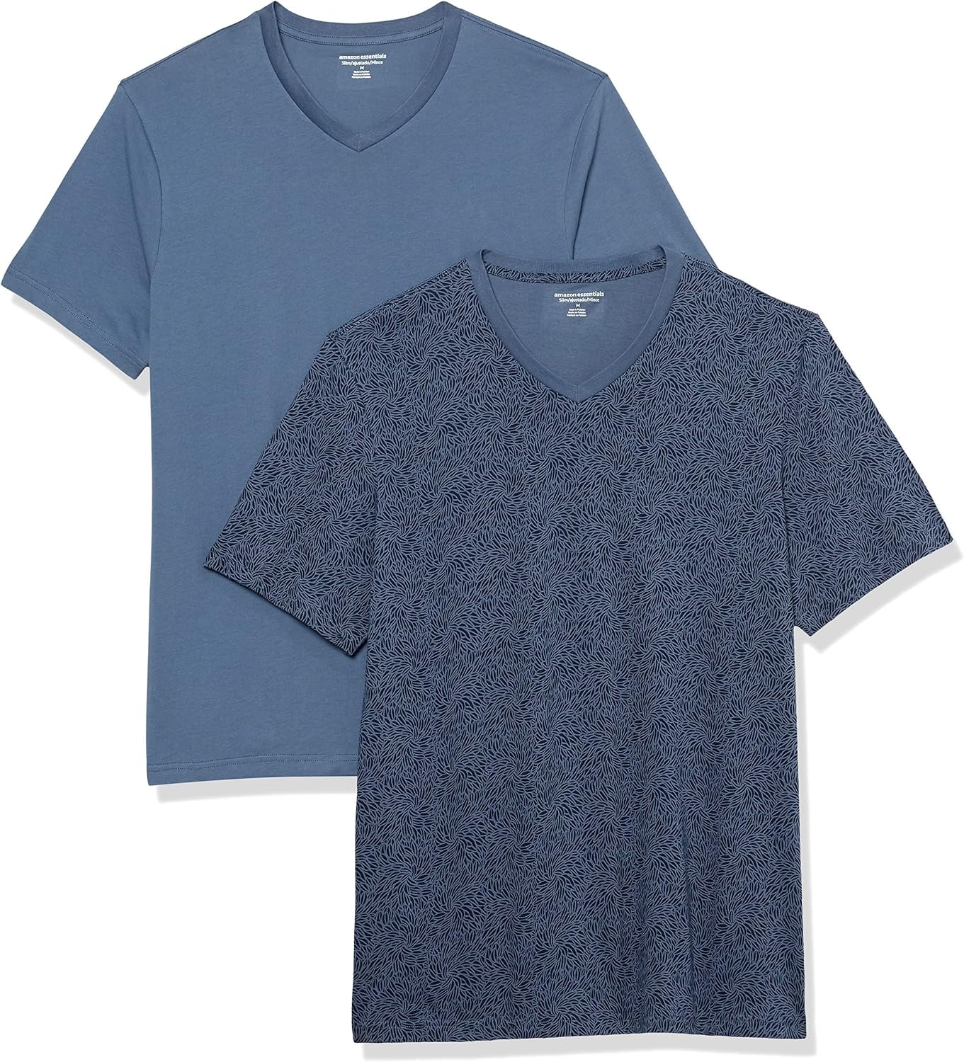 image:imageAmazon Essentials Mens Cotton ShortSleeve VNeck TShirts Pack of 2Washed Blue Tonal Floral Print