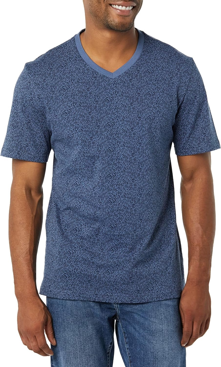 image:imageAmazon Essentials Mens Cotton ShortSleeve VNeck TShirts Pack of 2Washed Blue Tonal Floral Print
