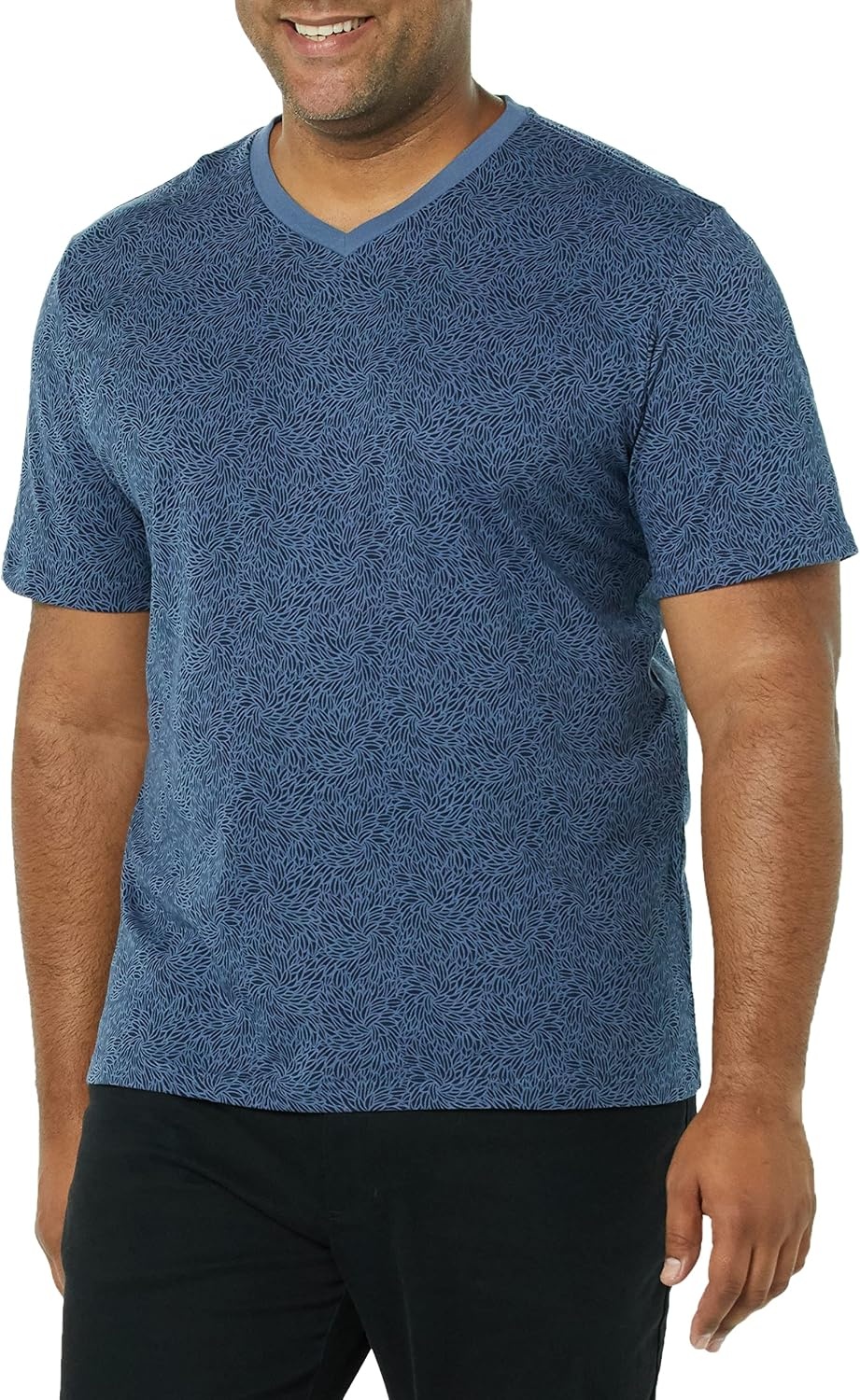 image:imageAmazon Essentials Mens Cotton ShortSleeve VNeck TShirts Pack of 2Washed Blue Tonal Floral Print