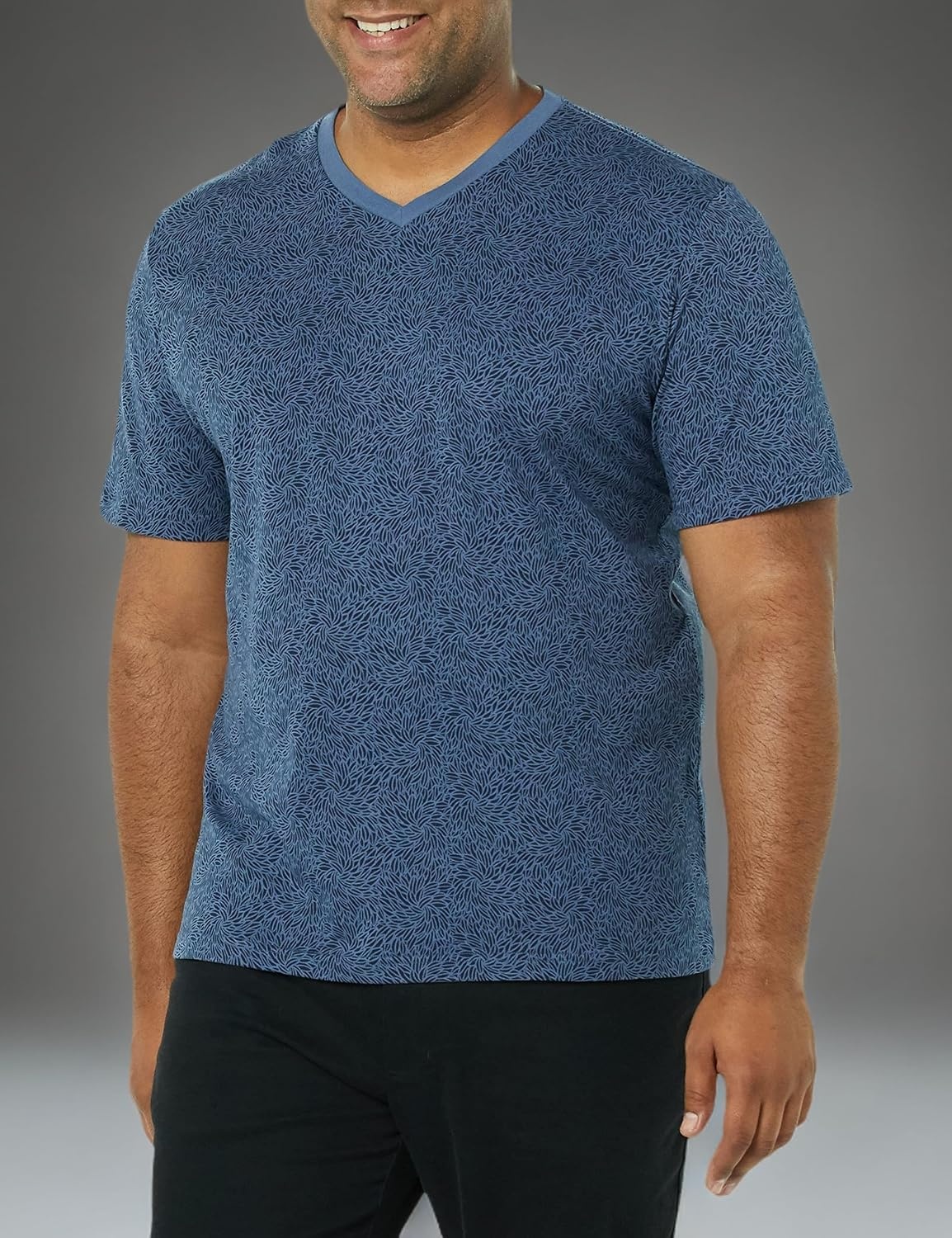 image:imageAmazon Essentials Mens Cotton ShortSleeve VNeck TShirts Pack of 2Washed Blue Tonal Floral Print