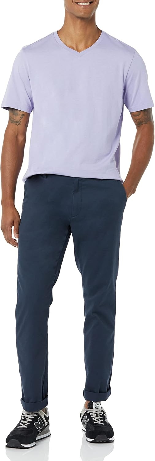 image:imageAmazon Essentials Mens Cotton ShortSleeve VNeck TShirts Pack of 2Washed BlueLavender