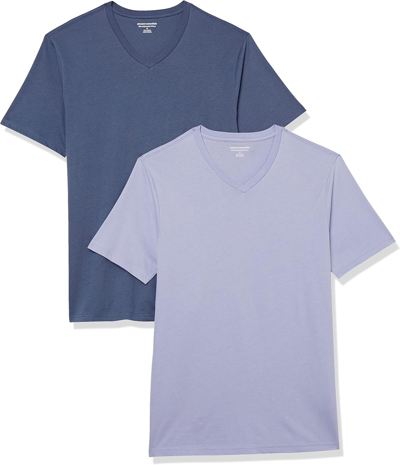 image:imageAmazon Essentials Mens Cotton ShortSleeve VNeck TShirts Pack of 2Washed BlueLavender
