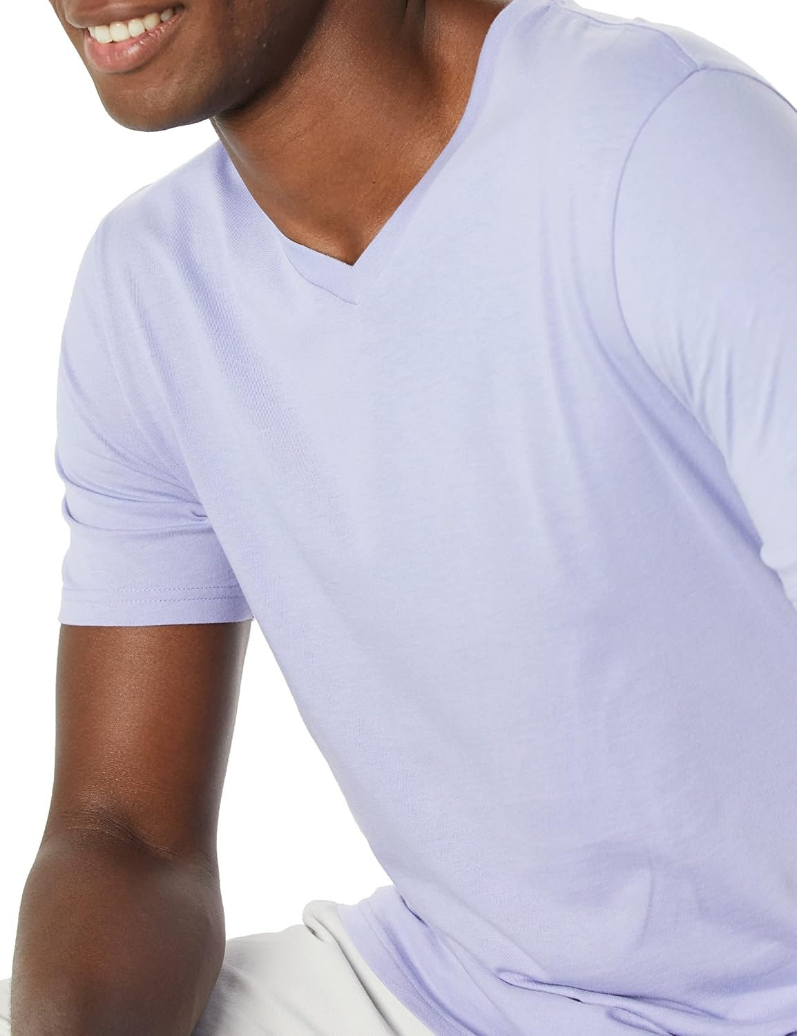 image:imageAmazon Essentials Mens Cotton ShortSleeve VNeck TShirts Pack of 2Washed BlueLavender