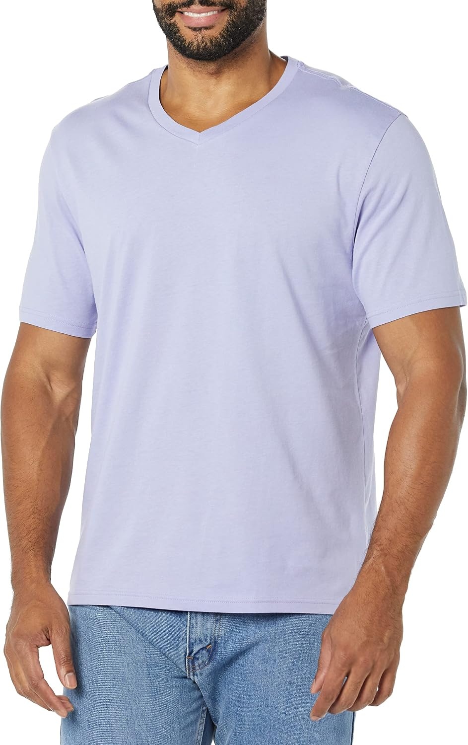 image:imageAmazon Essentials Mens Cotton ShortSleeve VNeck TShirts Pack of 2Washed BlueLavender