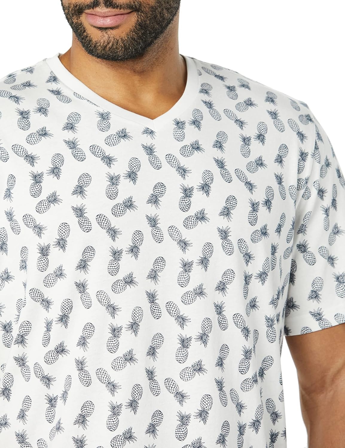 image:imageAmazon Essentials Mens Cotton ShortSleeve VNeck TShirts Pack of 2White Pineapple Print