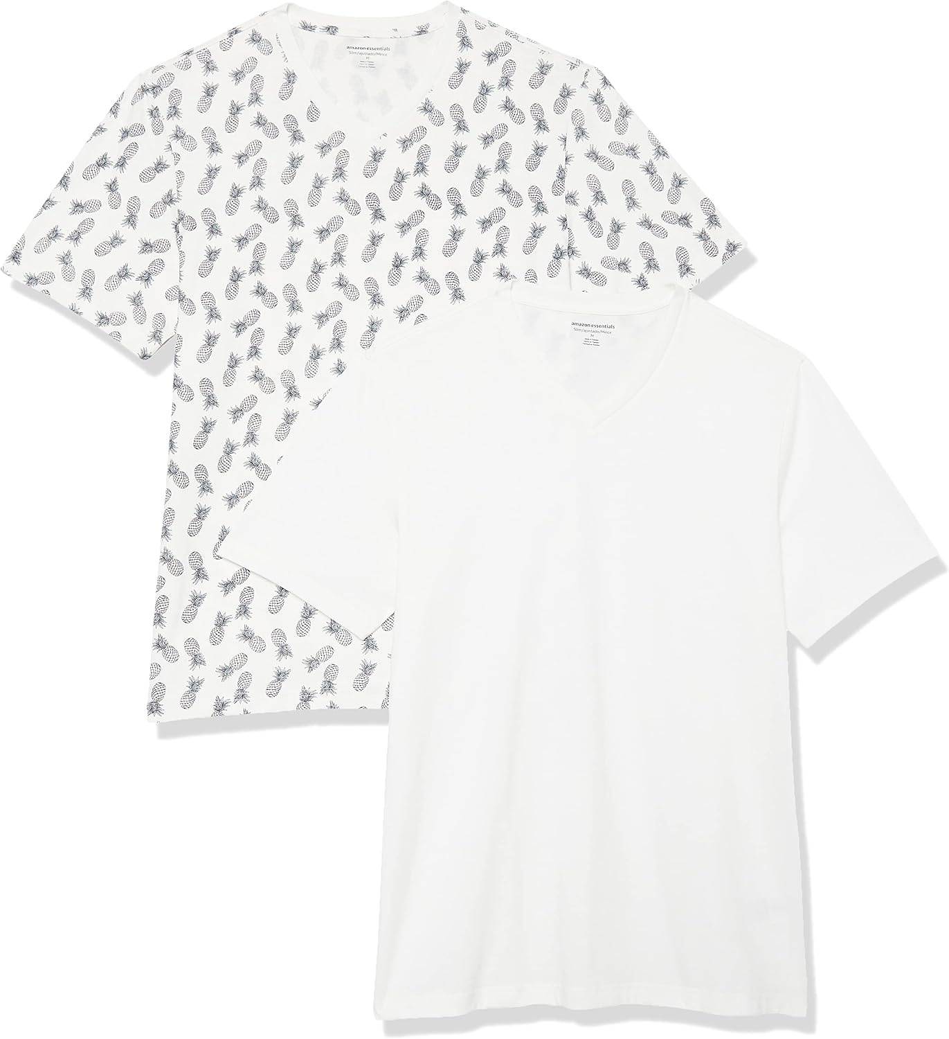 image:imageAmazon Essentials Mens Cotton ShortSleeve VNeck TShirts Pack of 2White Pineapple Print
