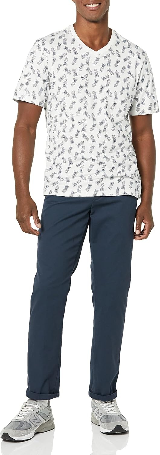 image:imageAmazon Essentials Mens Cotton ShortSleeve VNeck TShirts Pack of 2White Pineapple Print