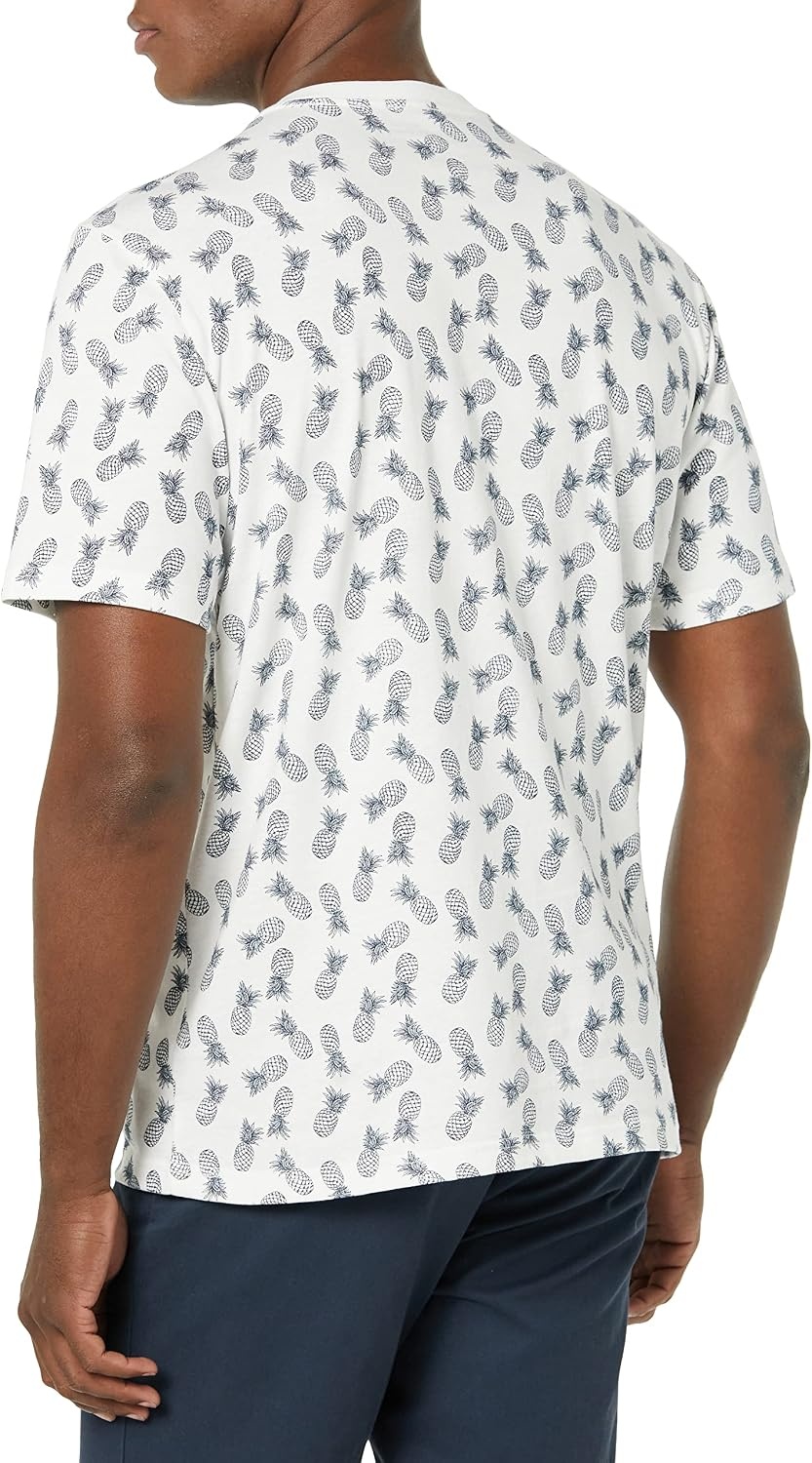 image:imageAmazon Essentials Mens Cotton ShortSleeve VNeck TShirts Pack of 2White Pineapple Print