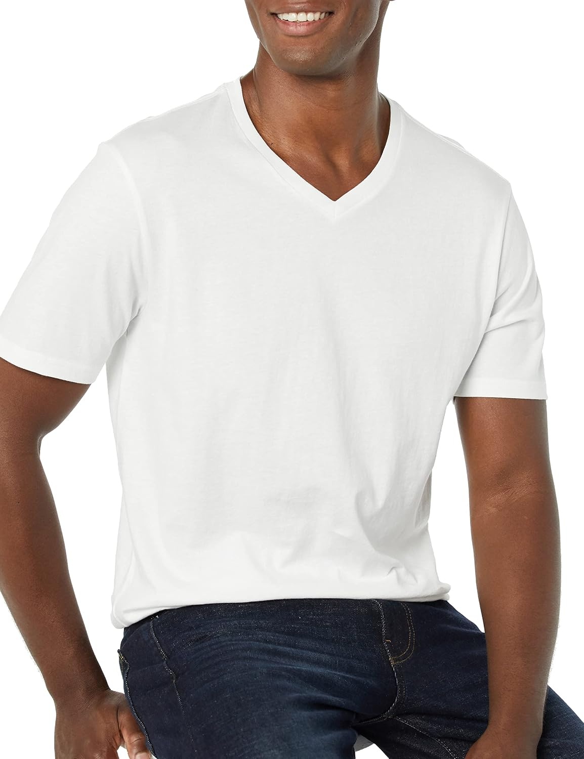 image:imageAmazon Essentials Mens Cotton ShortSleeve VNeck TShirts Pack of 2WhiteAqua