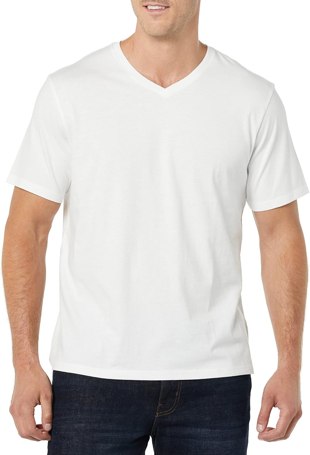 image:imageAmazon Essentials Mens Cotton ShortSleeve VNeck TShirts Pack of 2WhiteAqua