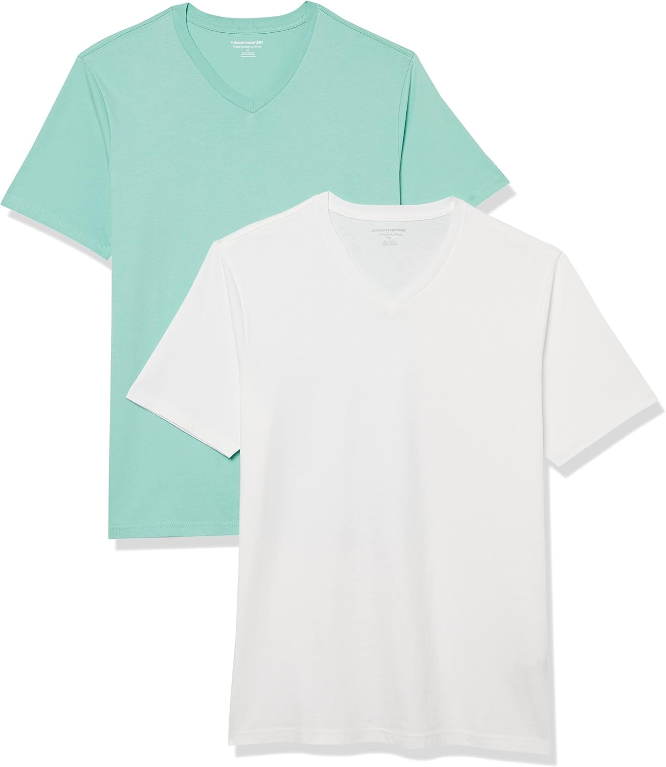 image:imageAmazon Essentials Mens Cotton ShortSleeve VNeck TShirts Pack of 2WhiteAqua