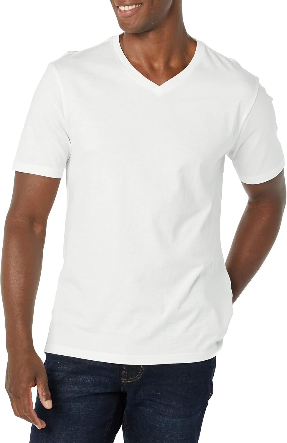 image:imageAmazon Essentials Mens Cotton ShortSleeve VNeck TShirts Pack of 2WhiteAqua