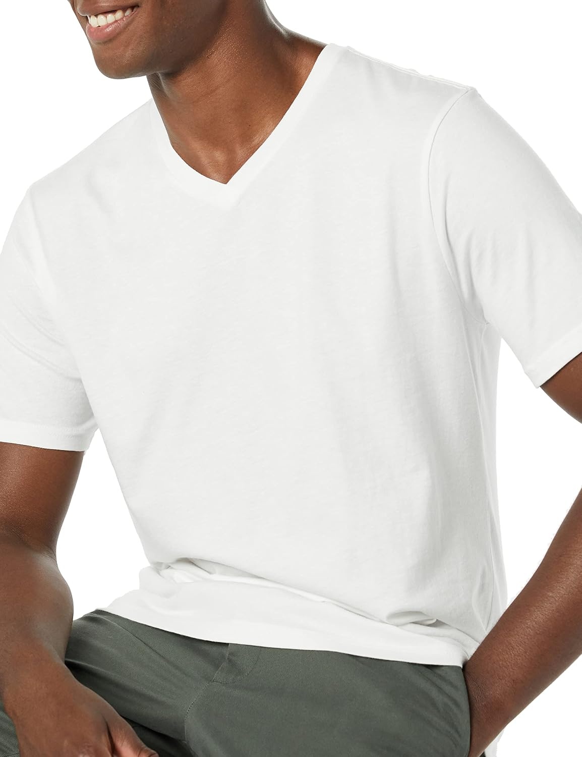image:imageAmazon Essentials Mens Cotton ShortSleeve VNeck TShirts Pack of 2WhiteWhite