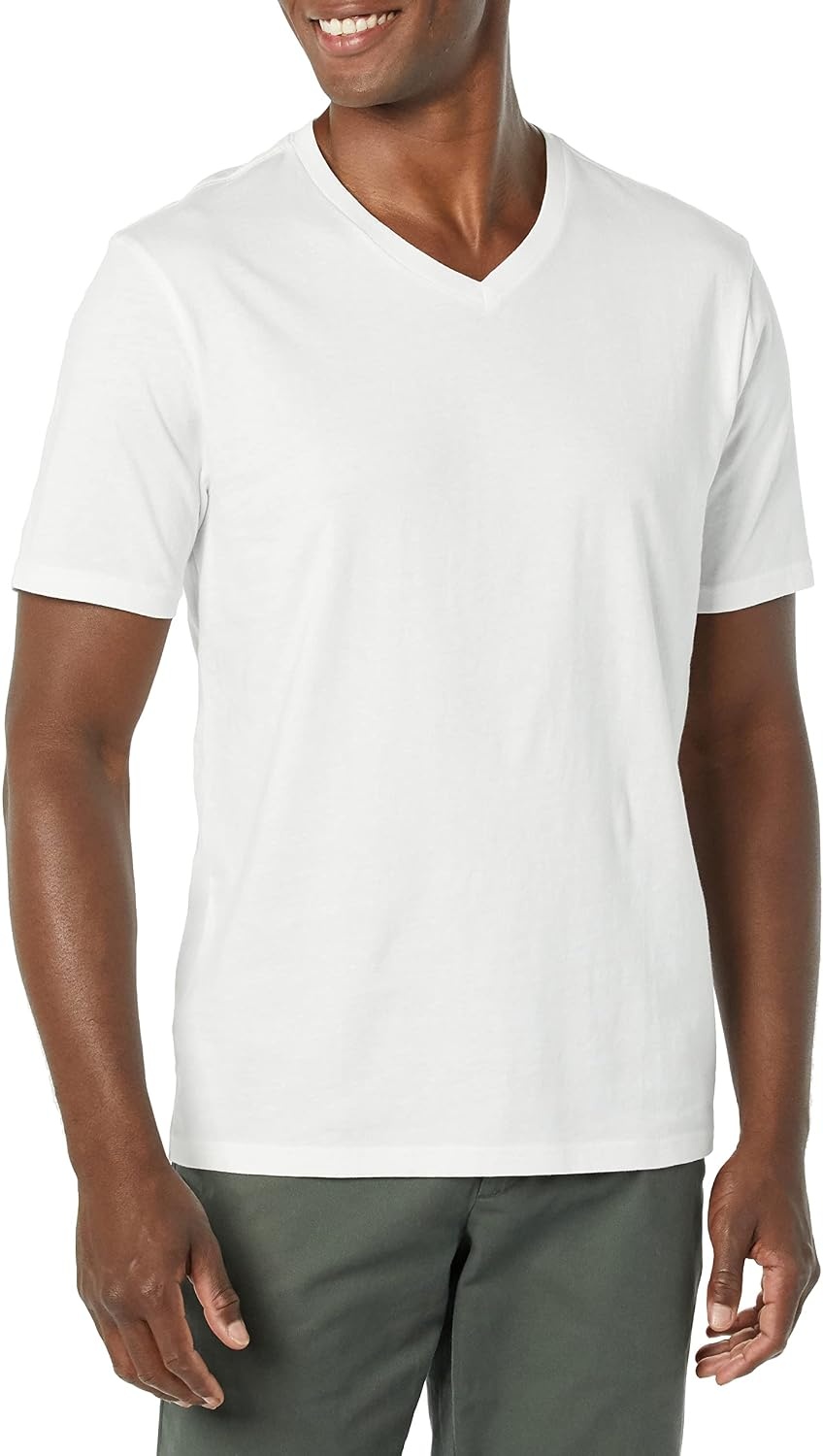 image:imageAmazon Essentials Mens Cotton ShortSleeve VNeck TShirts Pack of 2WhiteWhite