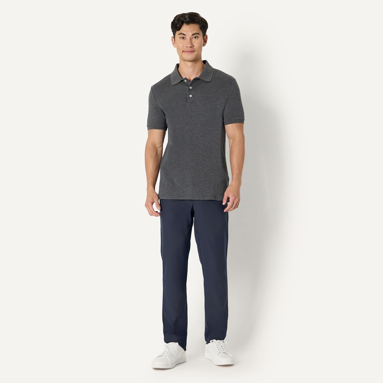 image:imageAmazon Essentials Mens Interlock Polo ShirtCharcoal Heather