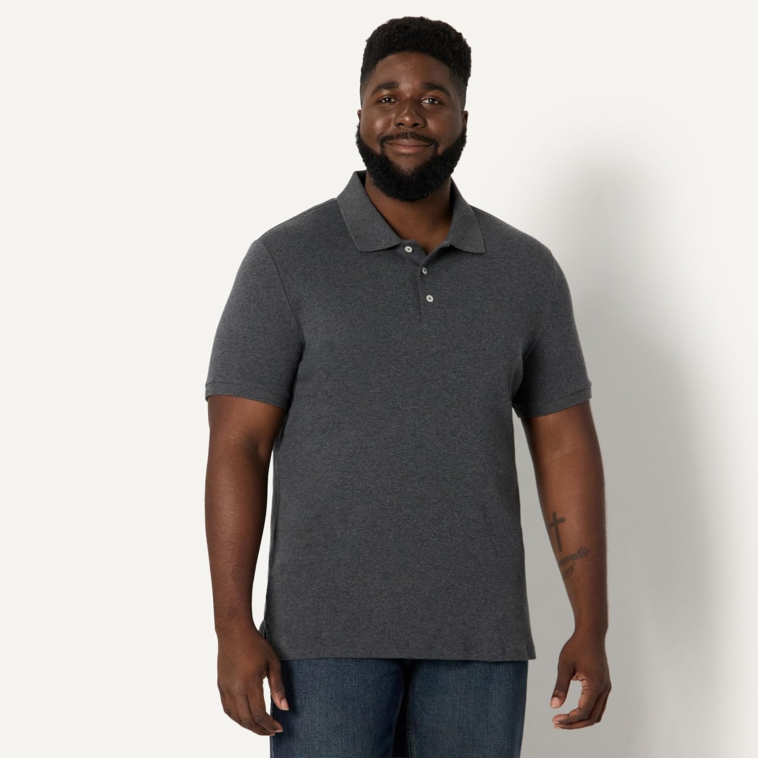 image:imageAmazon Essentials Mens Interlock Polo ShirtCharcoal Heather