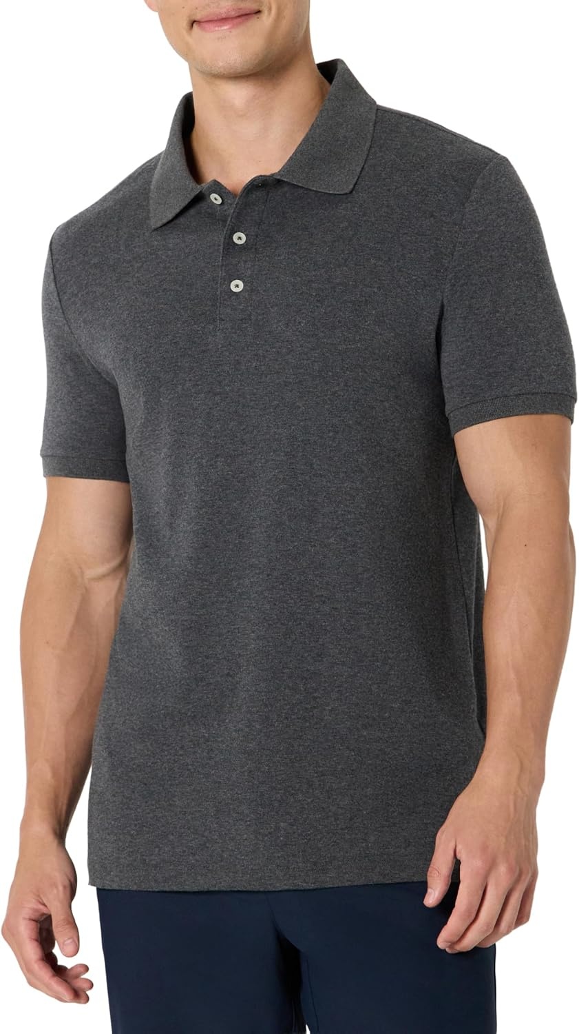 image:imageAmazon Essentials Mens Interlock Polo ShirtCharcoal Heather