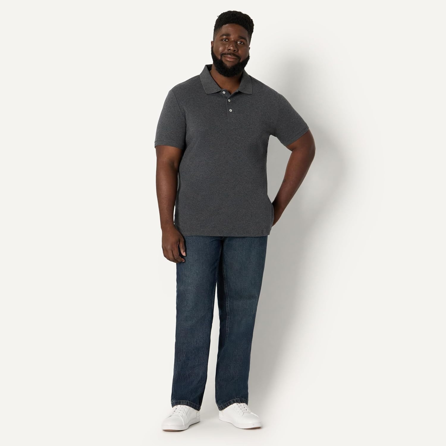 image:imageAmazon Essentials Mens Interlock Polo ShirtCharcoal Heather