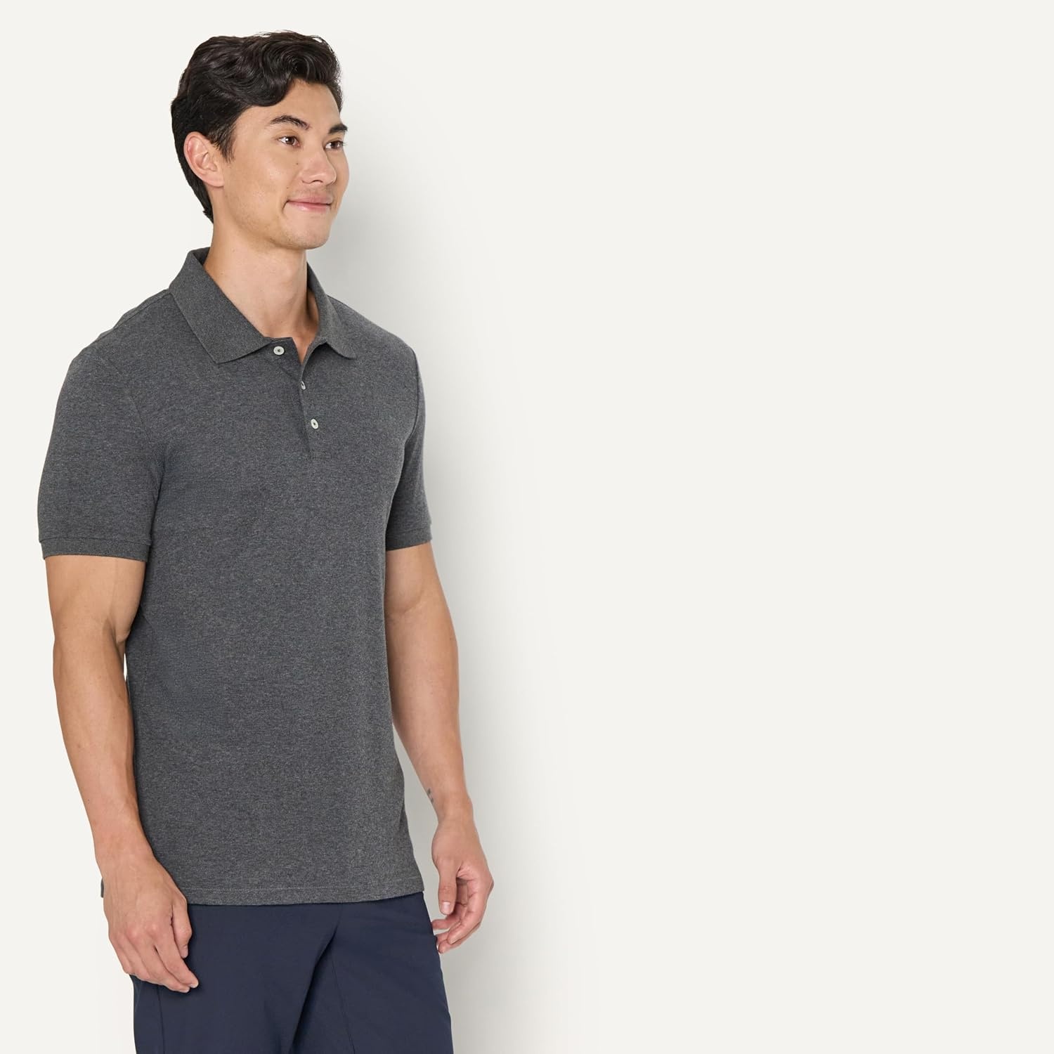 image:imageAmazon Essentials Mens Interlock Polo ShirtCharcoal Heather