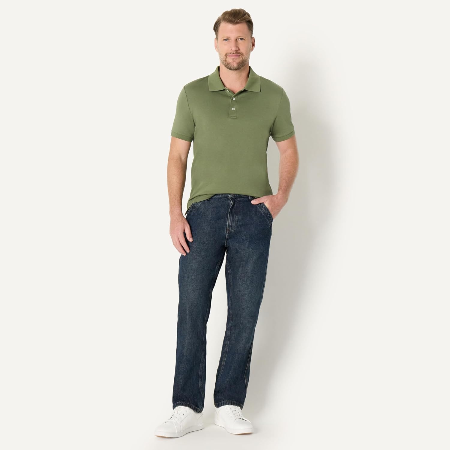 image:imageAmazon Essentials Mens Interlock Polo ShirtDark Olive