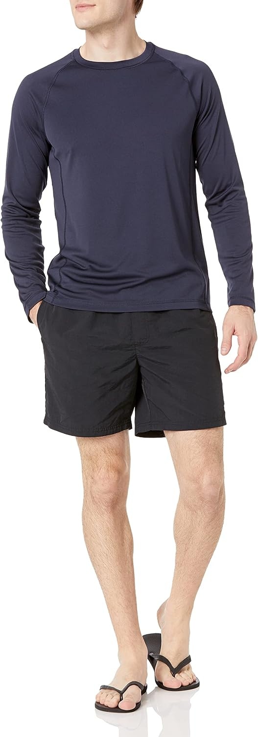 image:imageAmazon Essentials Mens LongSleeve QuickDry UPF 50 Swim TeeDark Navy