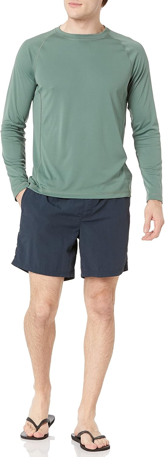 image:imageAmazon Essentials Mens LongSleeve QuickDry UPF 50 Swim TeeGreen