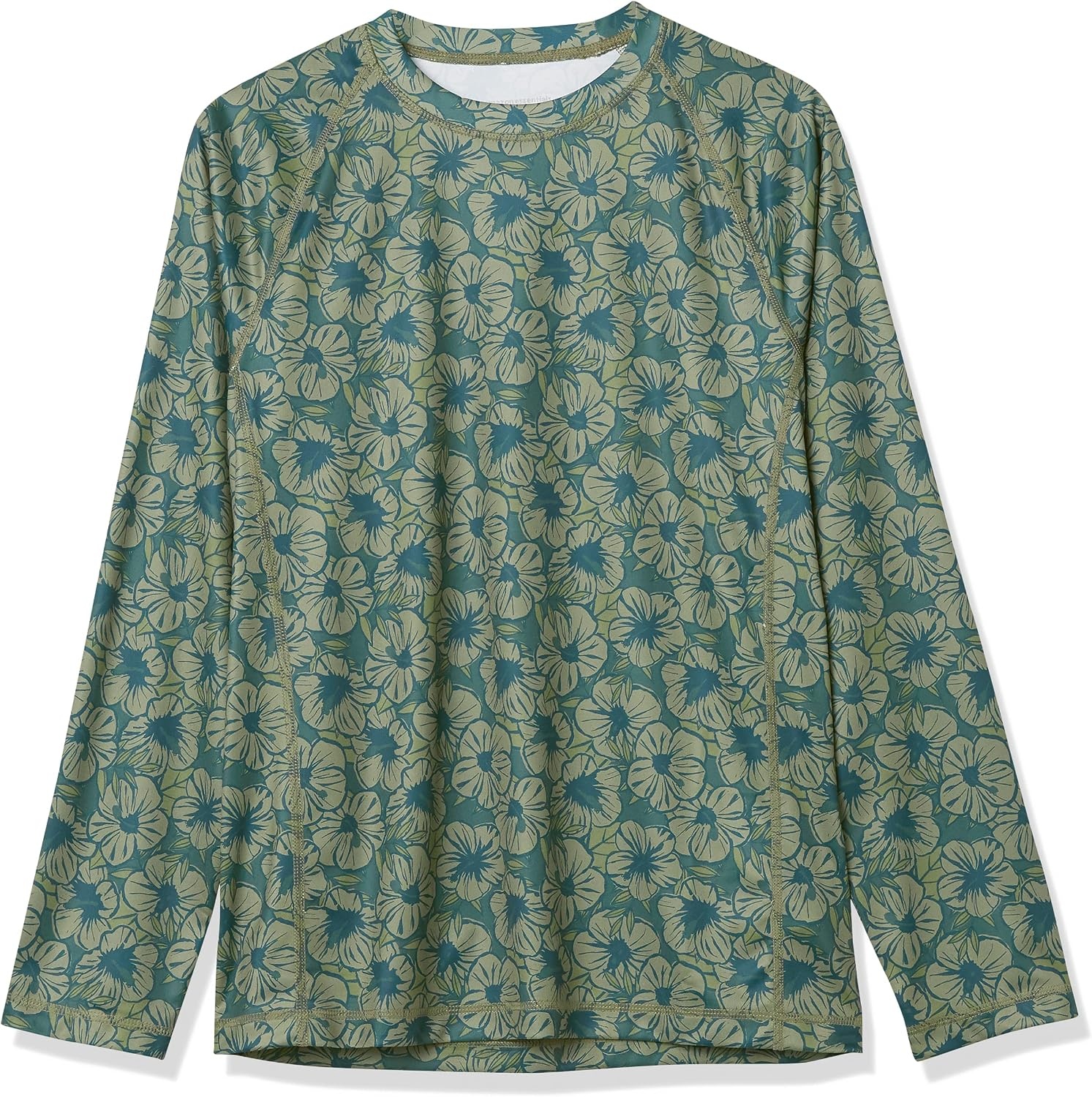 image:imageAmazon Essentials Mens LongSleeve QuickDry UPF 50 Swim TeeOlive Hibiscus