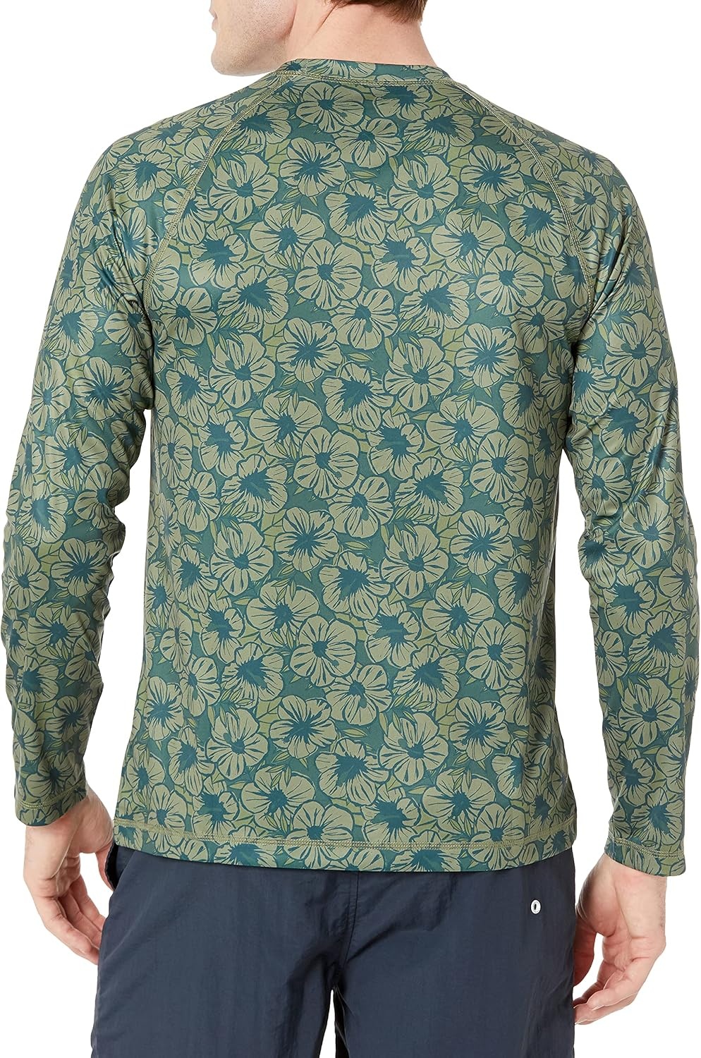 image:imageAmazon Essentials Mens LongSleeve QuickDry UPF 50 Swim TeeOlive Hibiscus