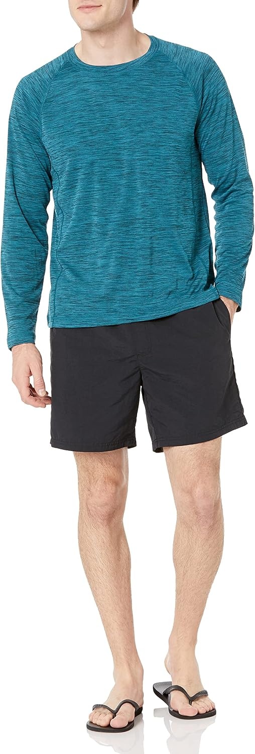 image:imageAmazon Essentials Mens LongSleeve QuickDry UPF 50 Swim TeeTeal Heather