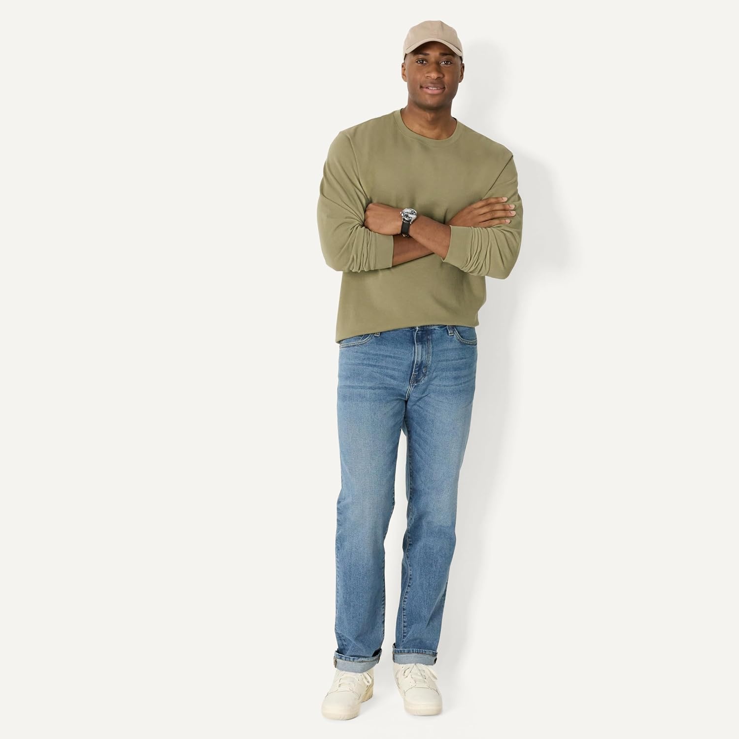 image:imageAmazon Essentials Mens Relaxed Fit Long Sleeve TShirtLight Olive