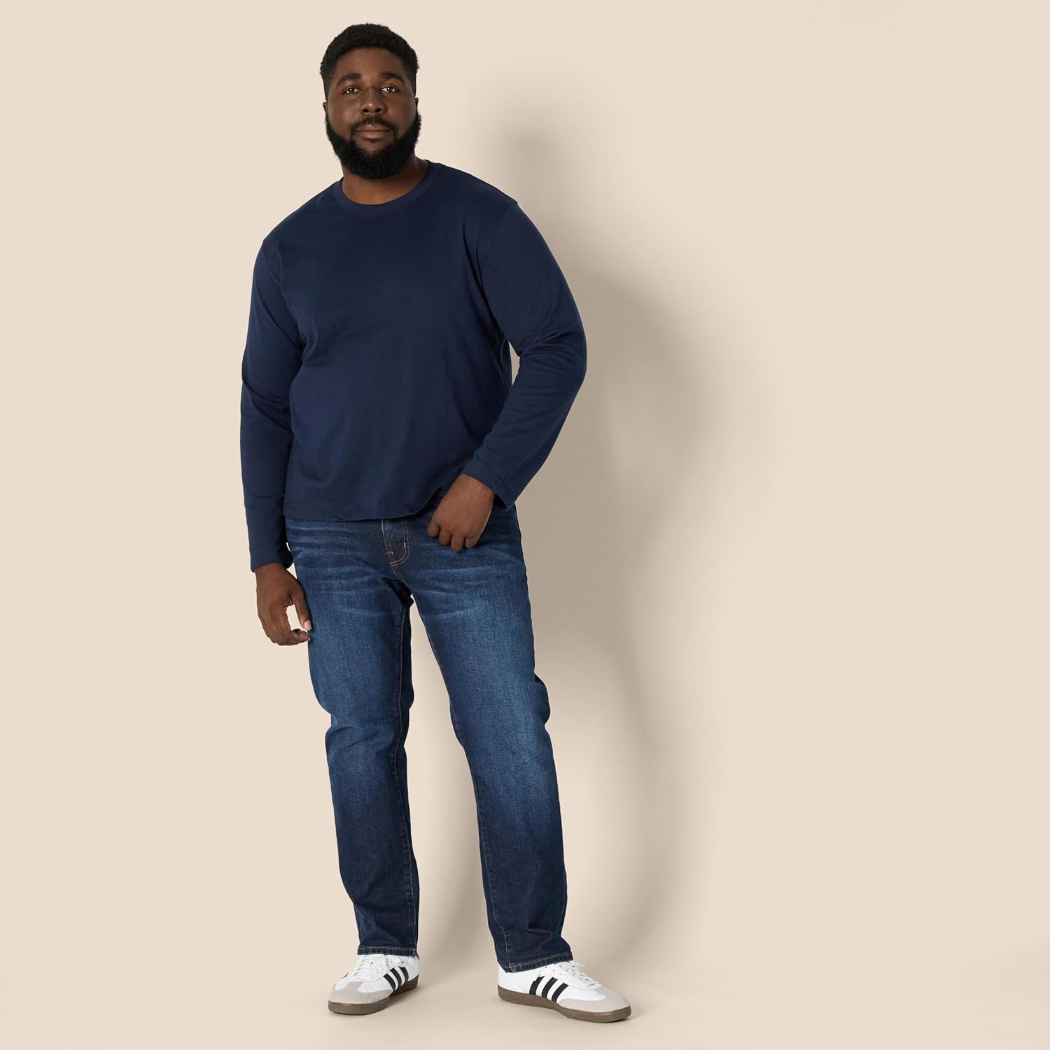 image:imageAmazon Essentials Mens Relaxed Fit Long Sleeve TShirtNavy