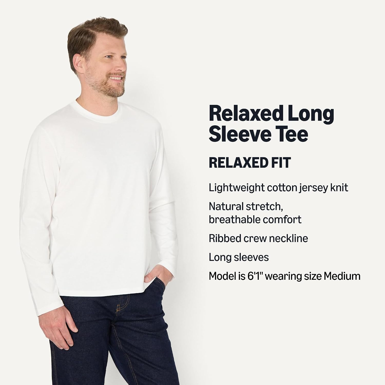 image:imageAmazon Essentials Mens Relaxed Fit Long Sleeve TShirtWhite