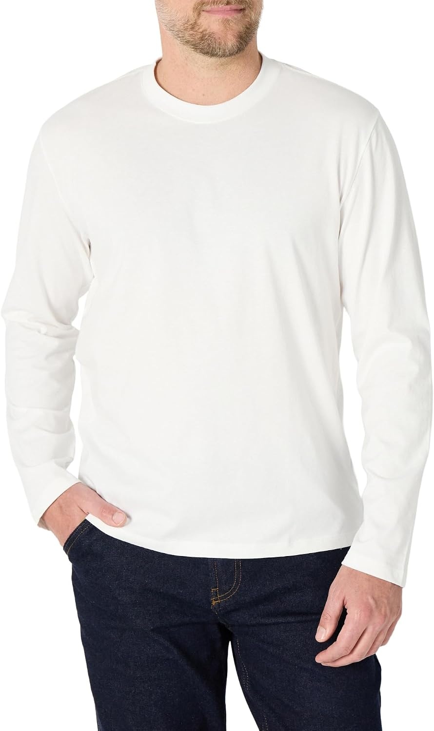image:imageAmazon Essentials Mens Relaxed Fit Long Sleeve TShirtWhite