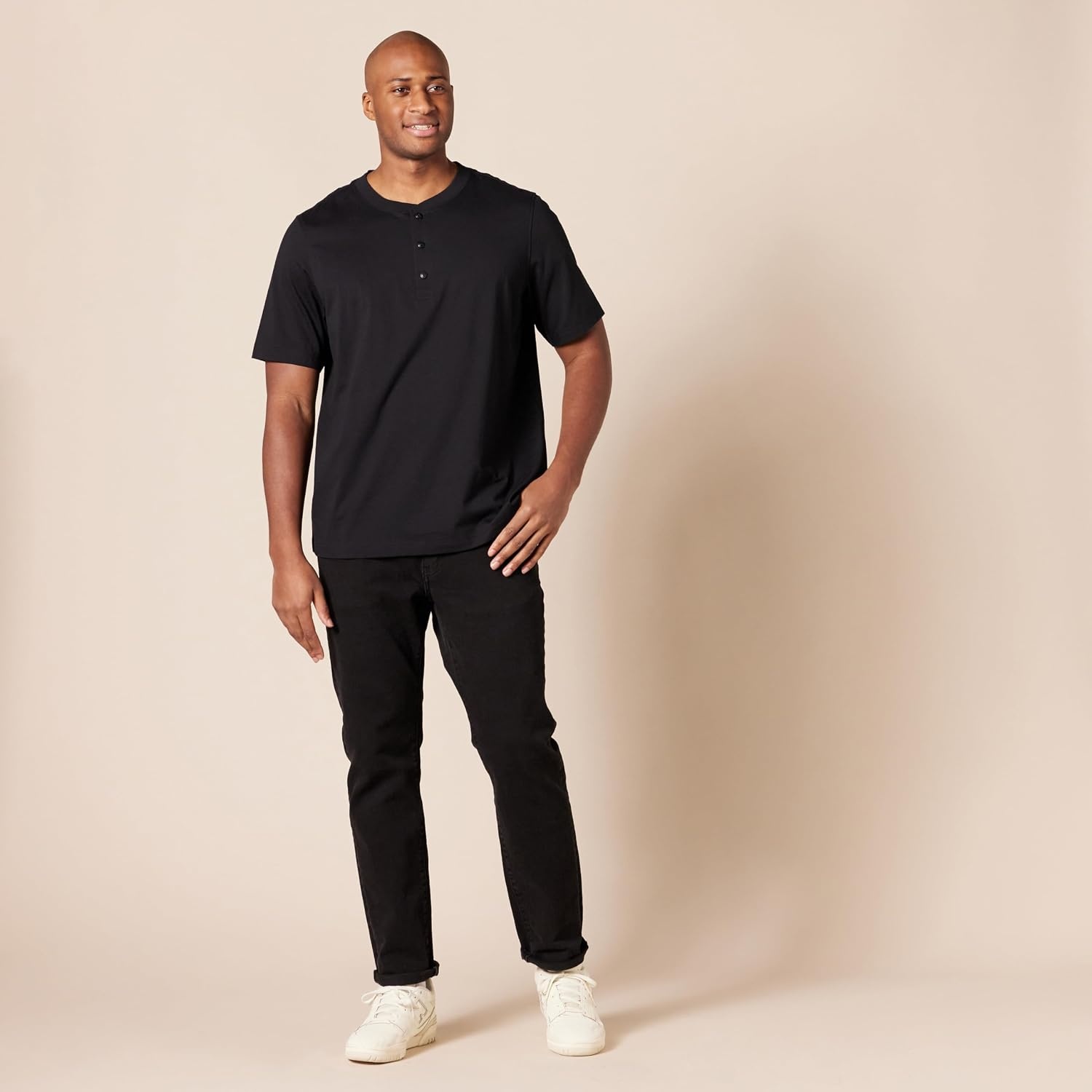 image:imageAmazon Essentials Mens ShortSleeve Cotton Henley TShirtBlack