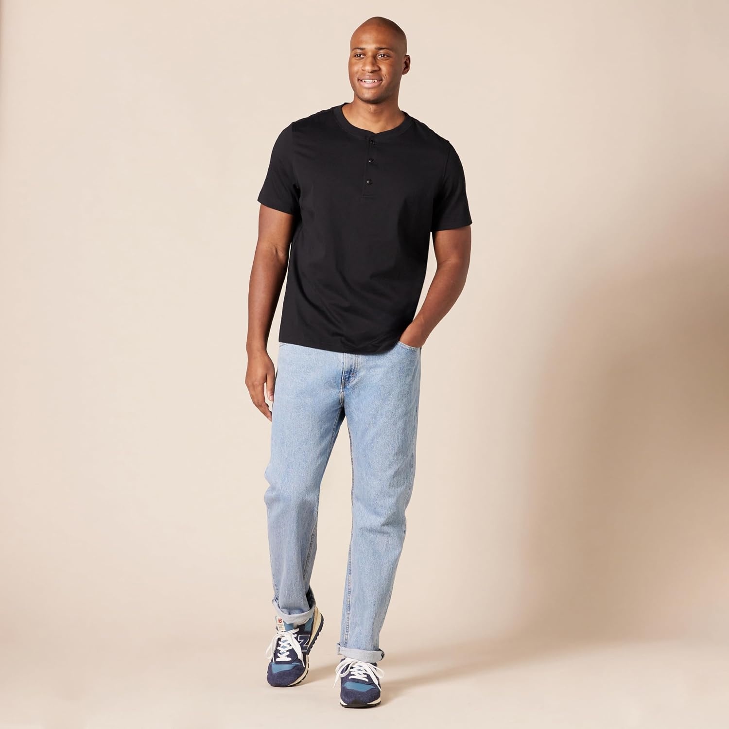 image:imageAmazon Essentials Mens ShortSleeve Cotton Henley TShirtBlack