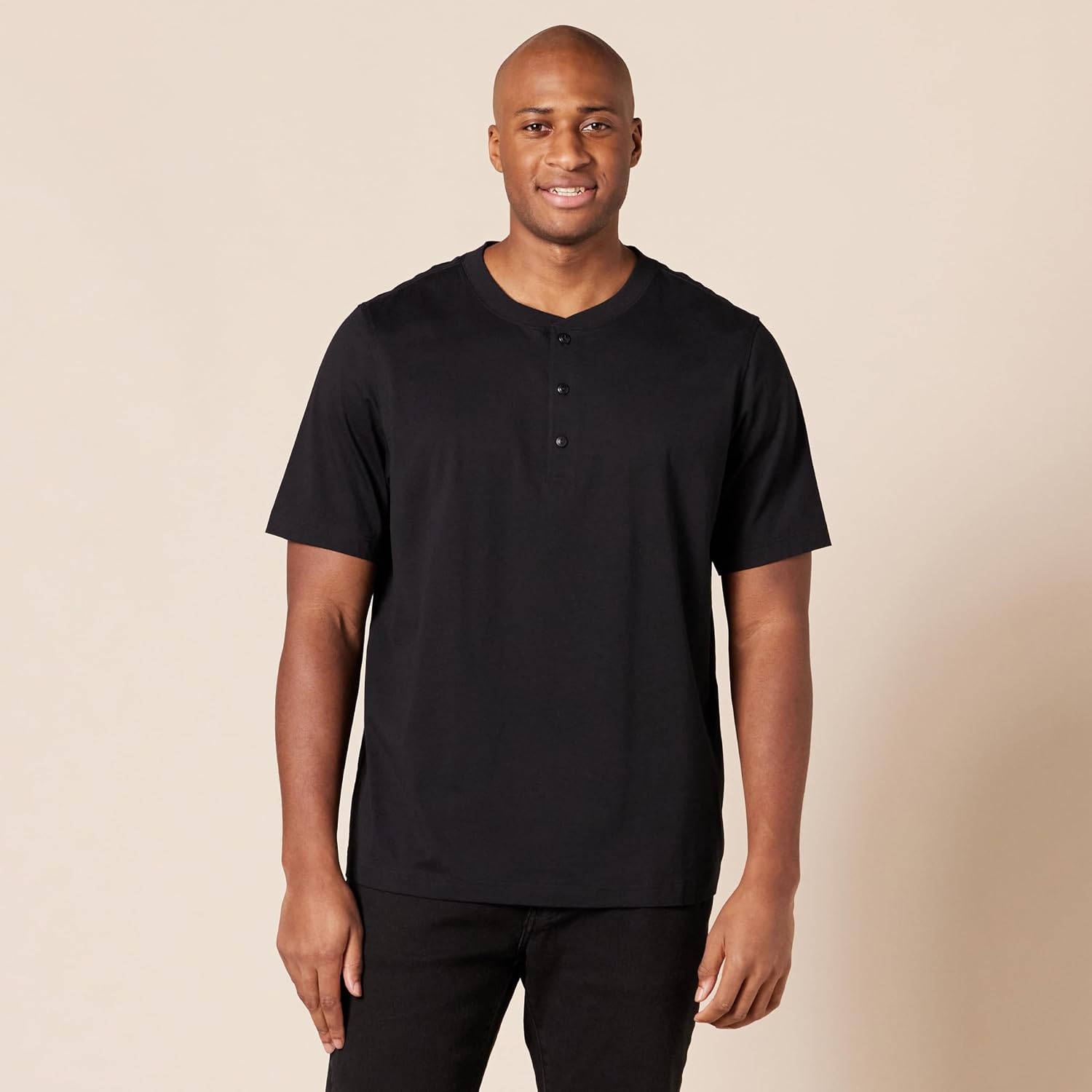 image:imageAmazon Essentials Mens ShortSleeve Cotton Henley TShirtBlack