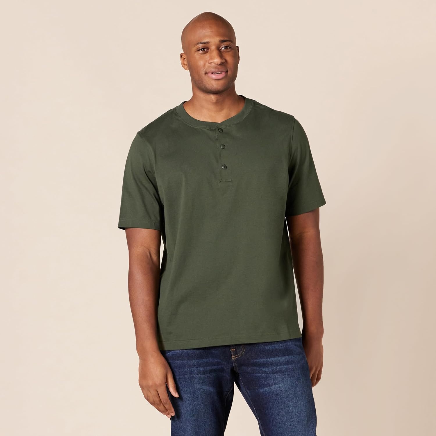image:imageAmazon Essentials Mens ShortSleeve Cotton Henley TShirtBlackOlive