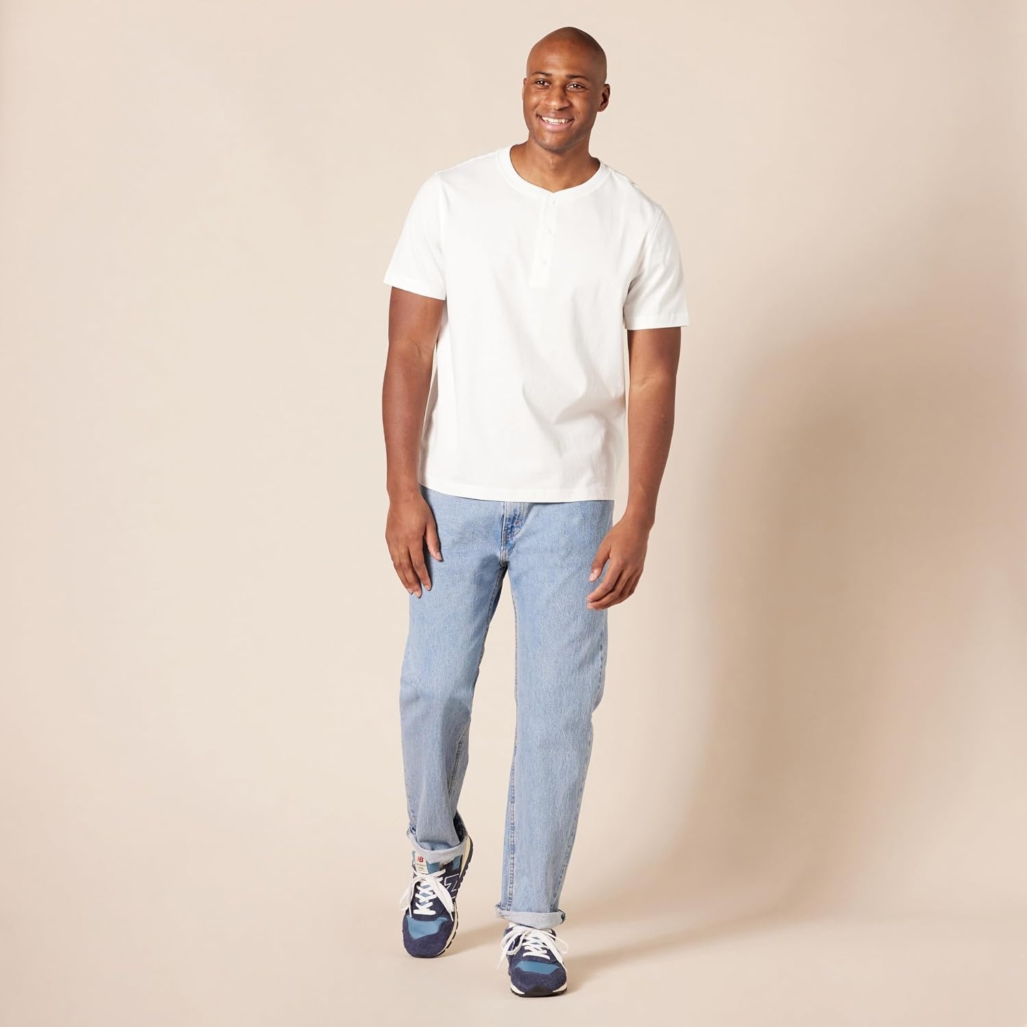 image:imageAmazon Essentials Mens ShortSleeve Cotton Henley TShirtBlackWhite