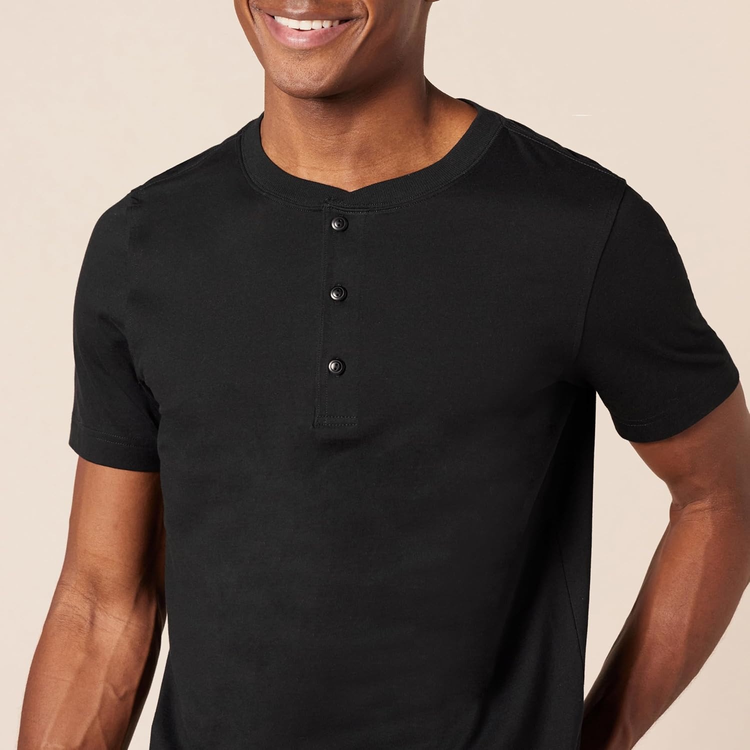 image:imageAmazon Essentials Mens ShortSleeve Cotton Henley TShirtBlackWhite