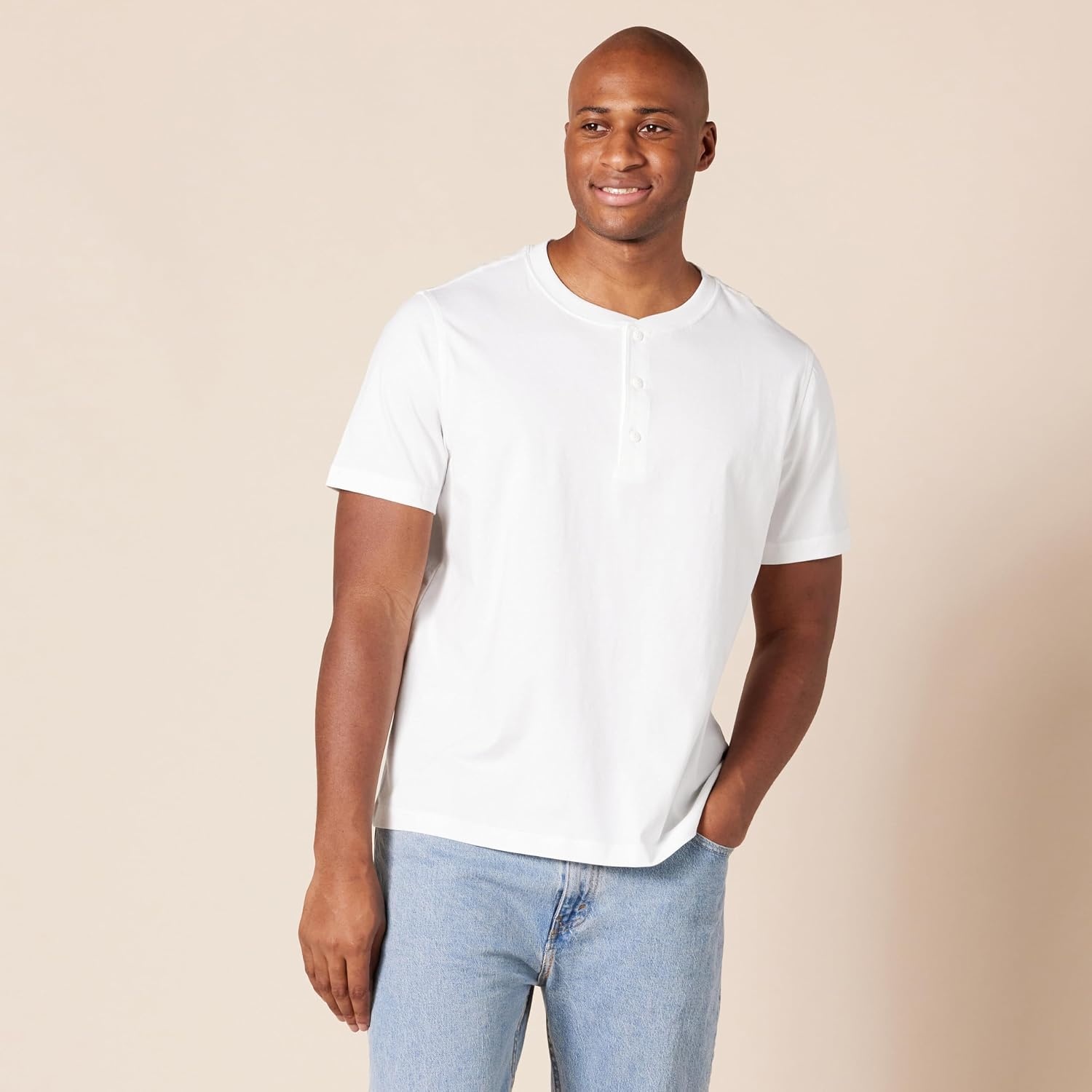 image:imageAmazon Essentials Mens ShortSleeve Cotton Henley TShirtBlackWhite