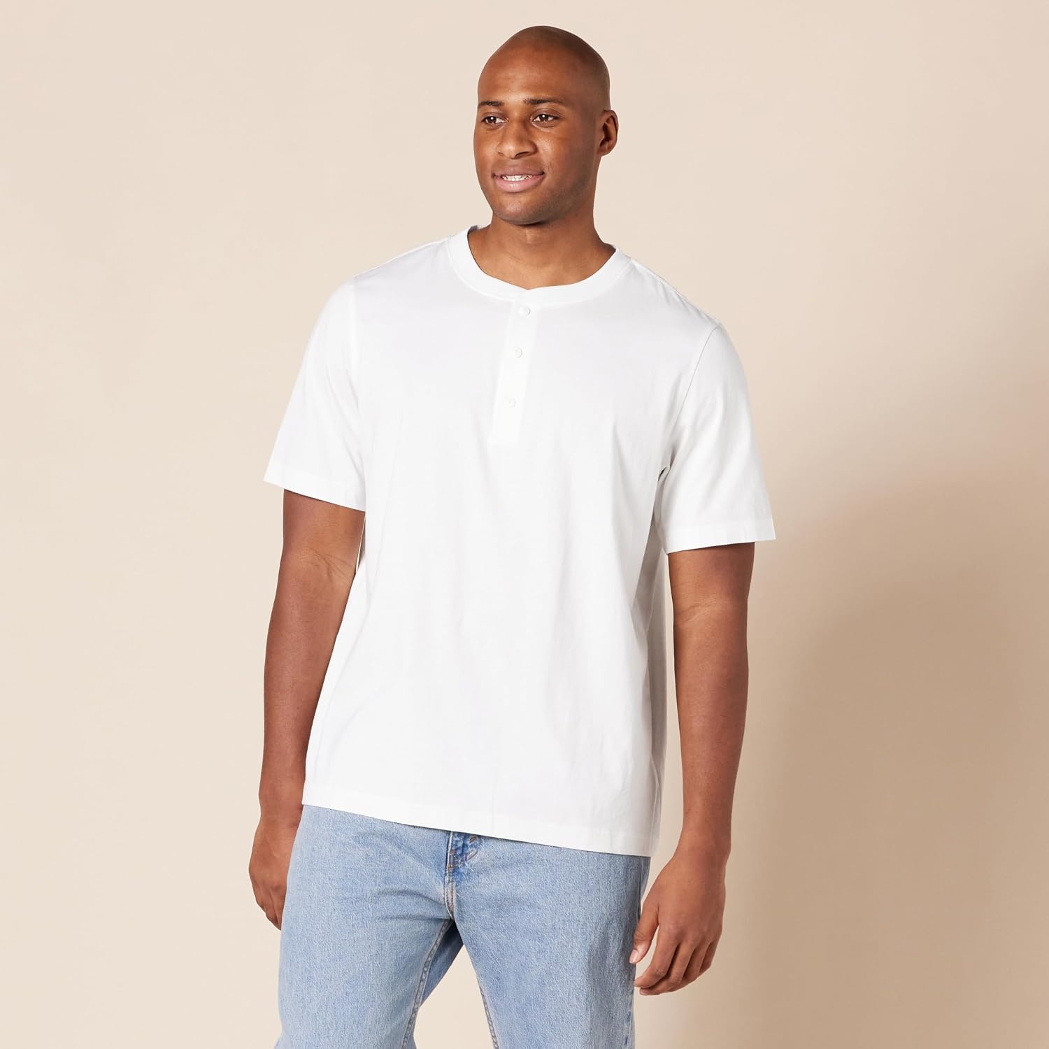 image:imageAmazon Essentials Mens ShortSleeve Cotton Henley TShirtBlackWhite
