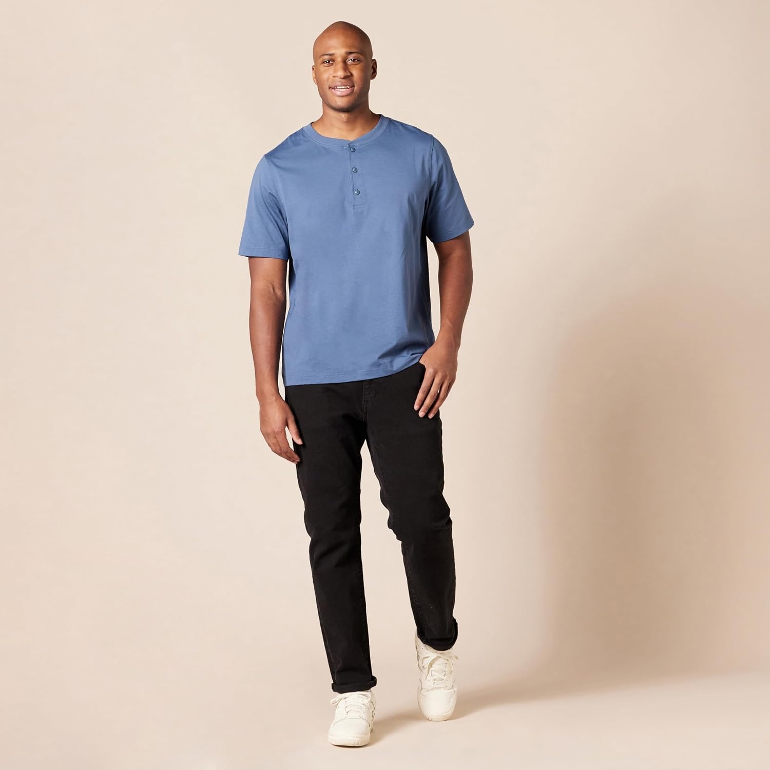 image:imageAmazon Essentials Mens ShortSleeve Cotton Henley TShirtNavyBlue