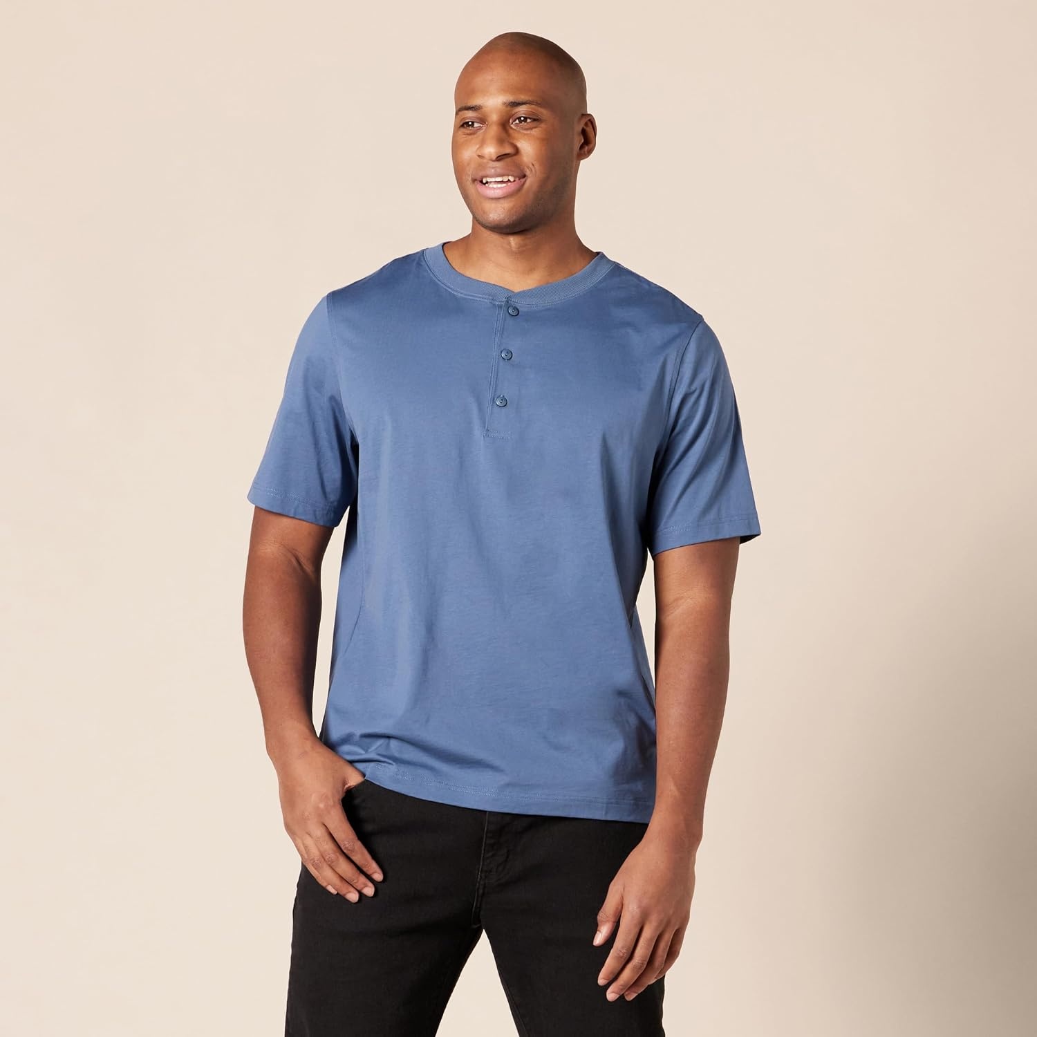 image:imageAmazon Essentials Mens ShortSleeve Cotton Henley TShirtNavyBlue