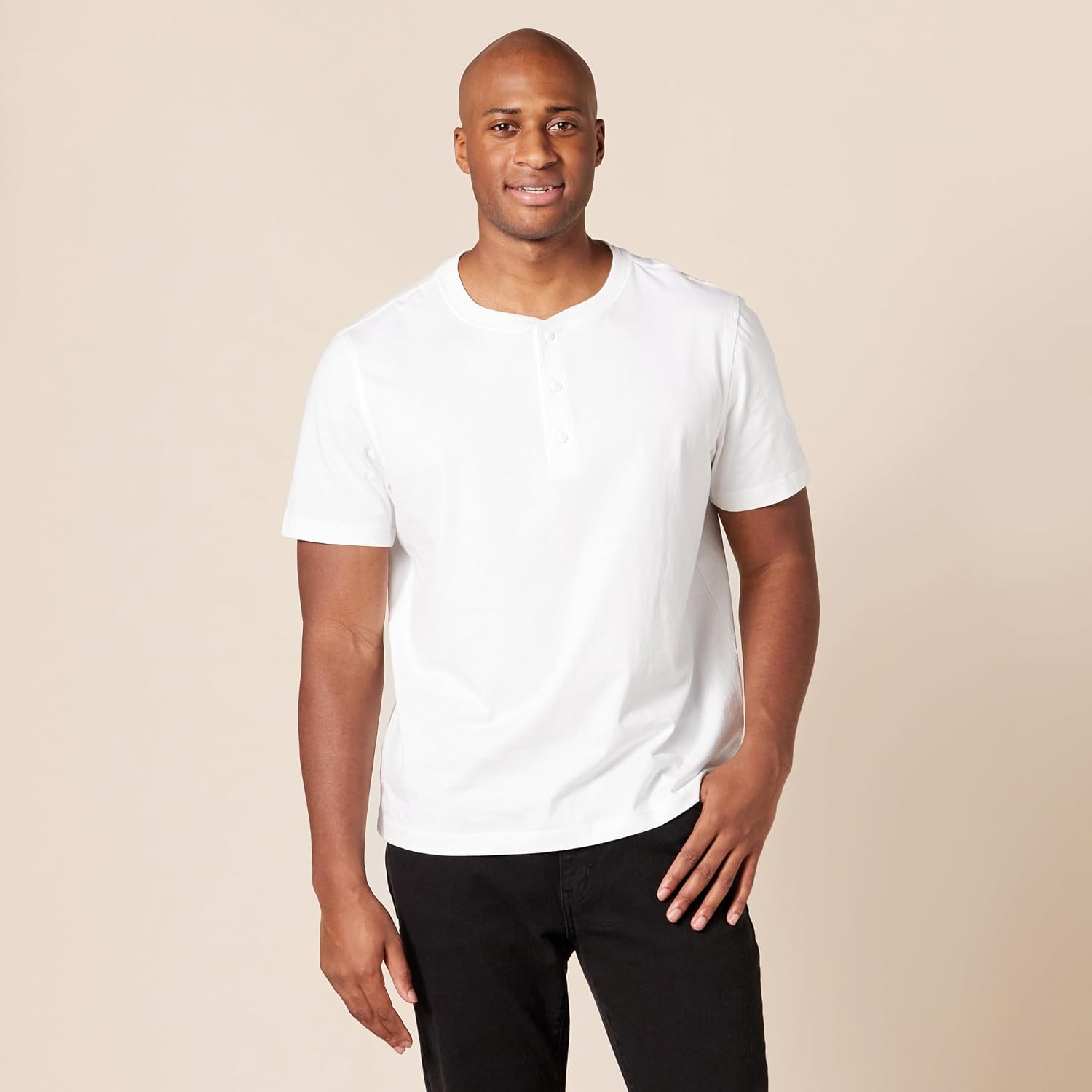 image:imageAmazon Essentials Mens ShortSleeve Cotton Henley TShirtWhite