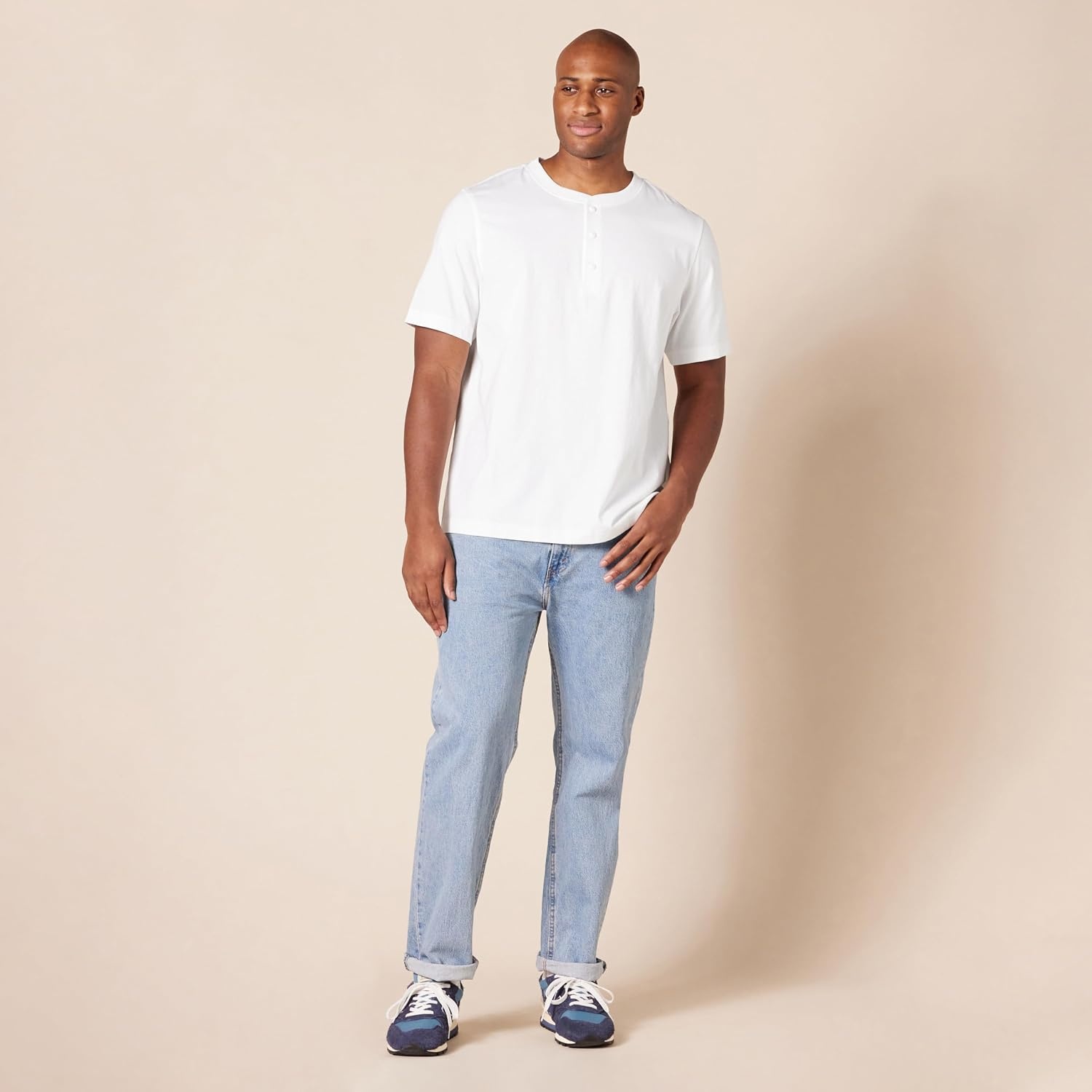 image:imageAmazon Essentials Mens ShortSleeve Cotton Henley TShirtWhiteBlack