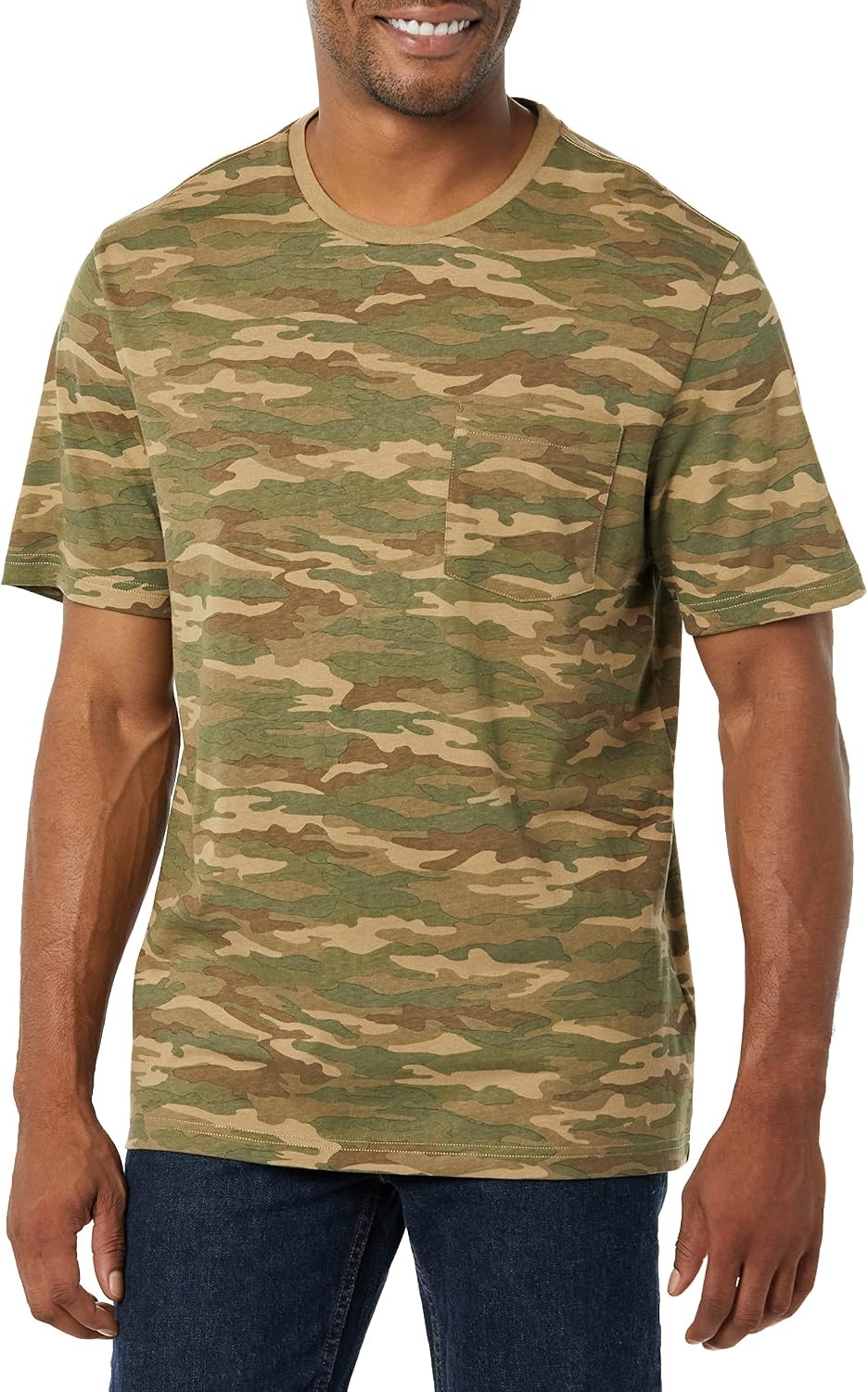 image:imageAmazon Essentials Mens ShortSleeve Crewneck Pocket TShirtsBlack Camo Print