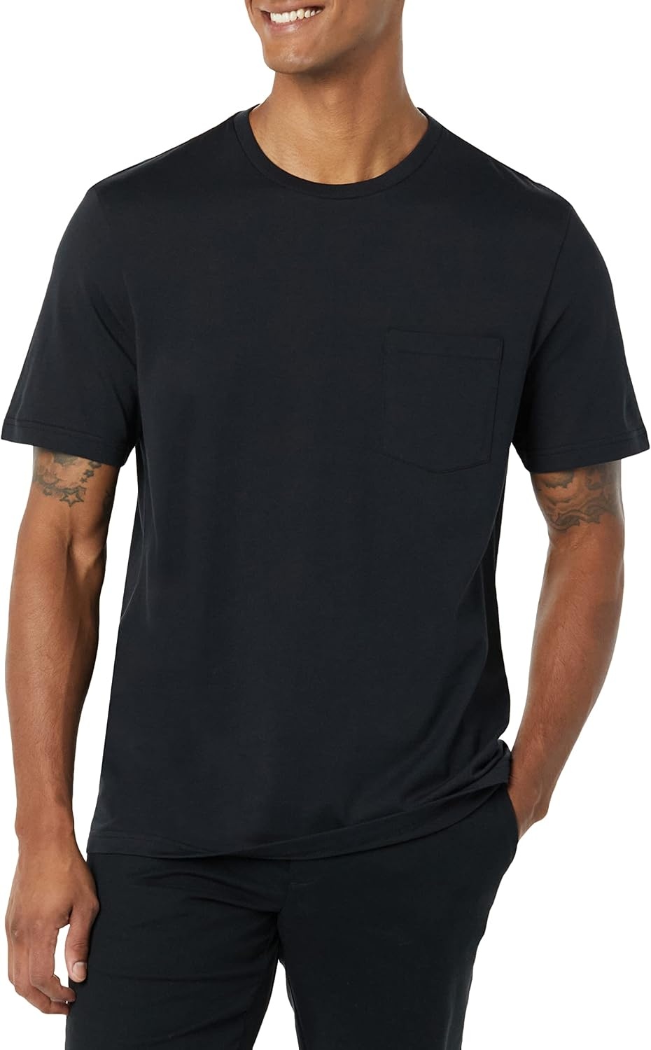 image:imageAmazon Essentials Mens ShortSleeve Crewneck Pocket TShirtsBlackBlack