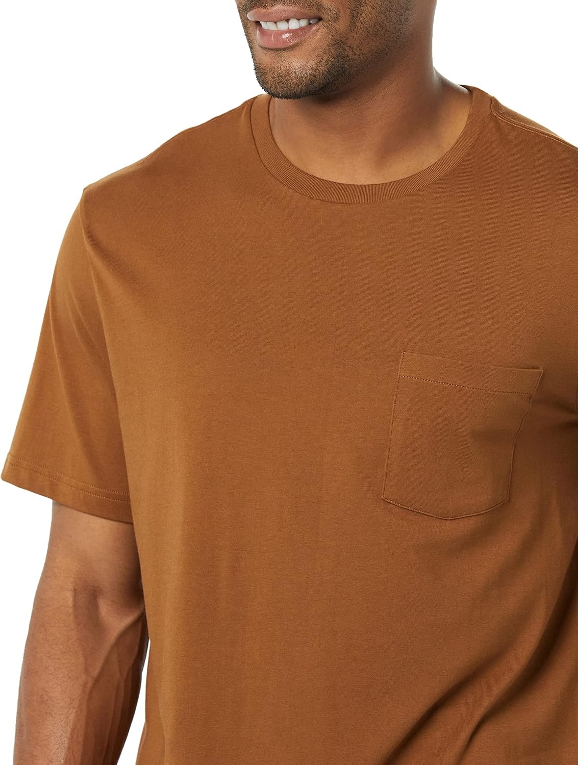 image:imageAmazon Essentials Mens ShortSleeve Crewneck Pocket TShirtsBlackBrown
