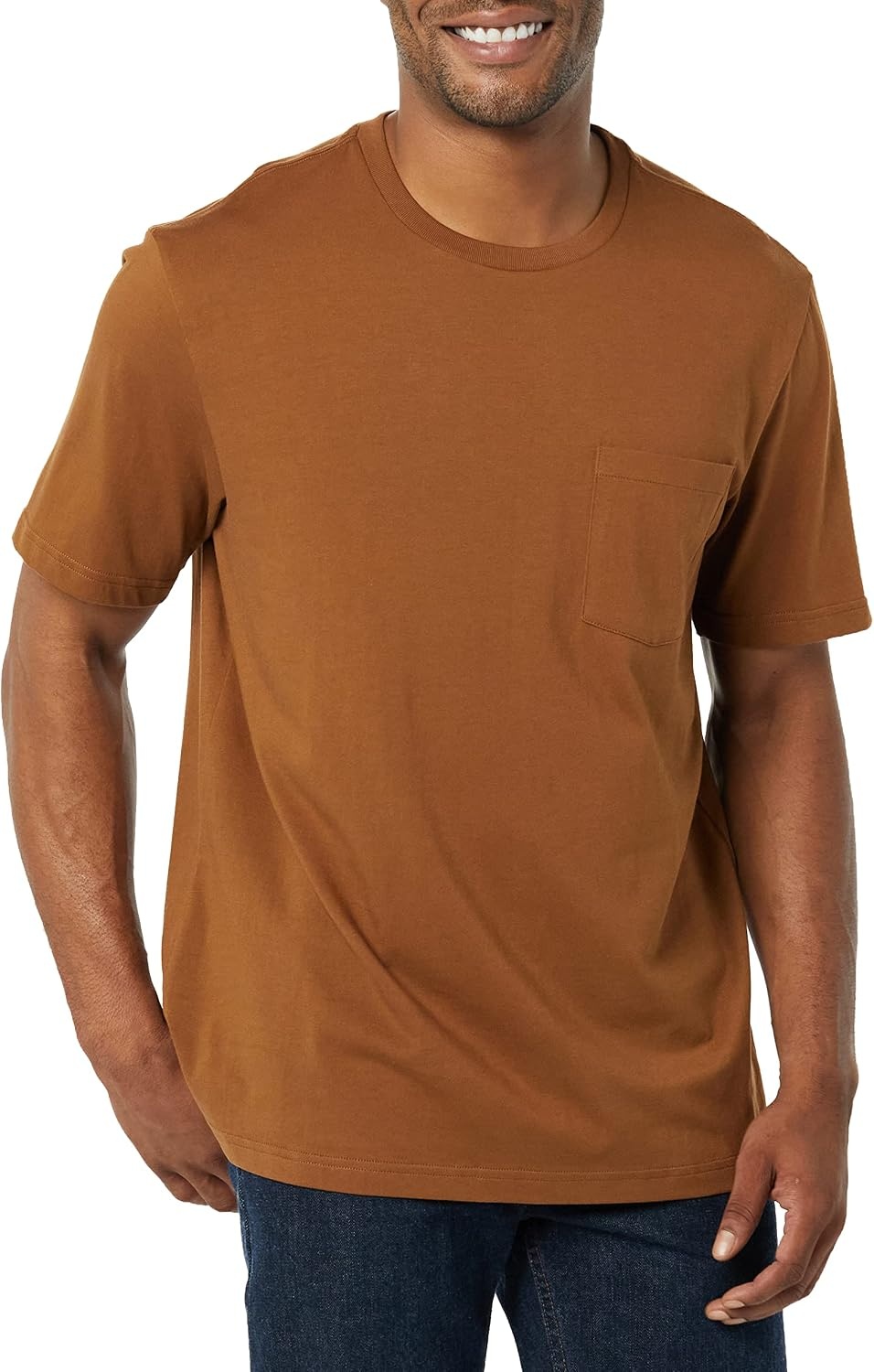 image:imageAmazon Essentials Mens ShortSleeve Crewneck Pocket TShirtsBlackBrown