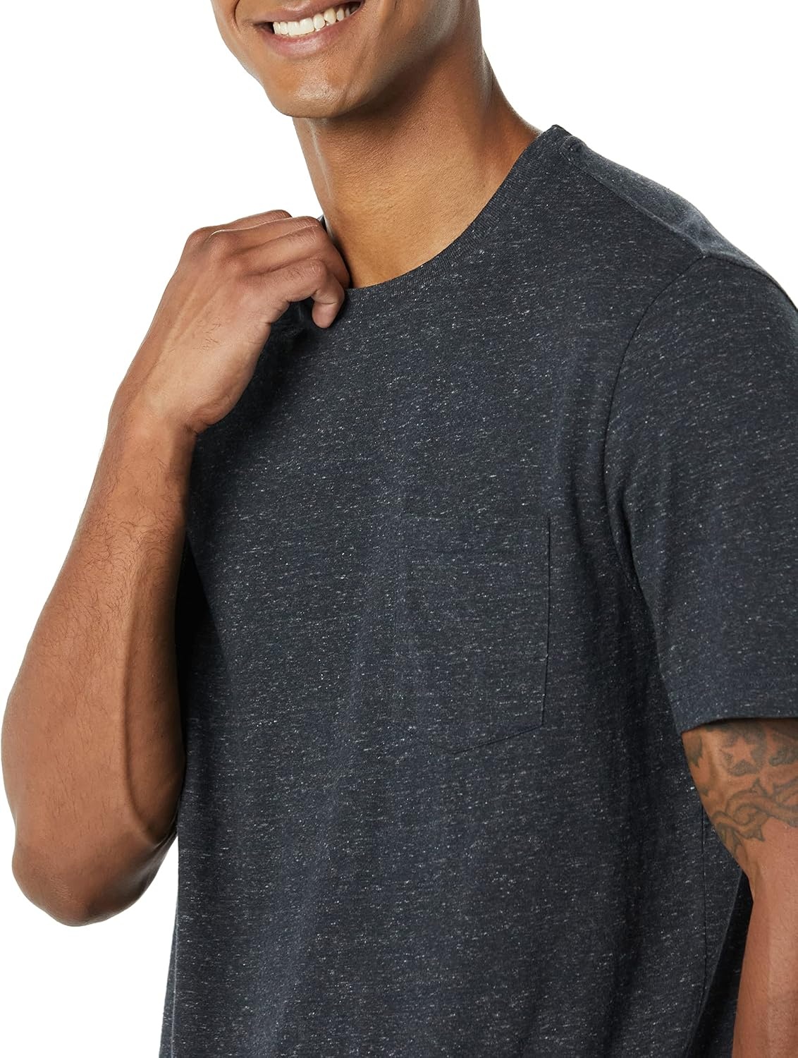 image:imageAmazon Essentials Mens ShortSleeve Crewneck Pocket TShirtsBlackCharcoal Heather